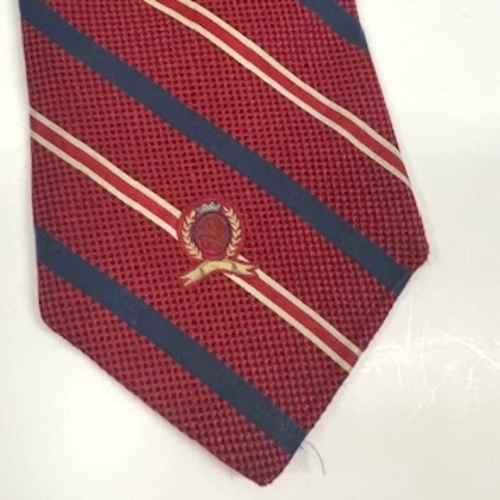 Tommy Hilfiger Red Blue Gold‎ Striped Men’s Tie 100% Silk